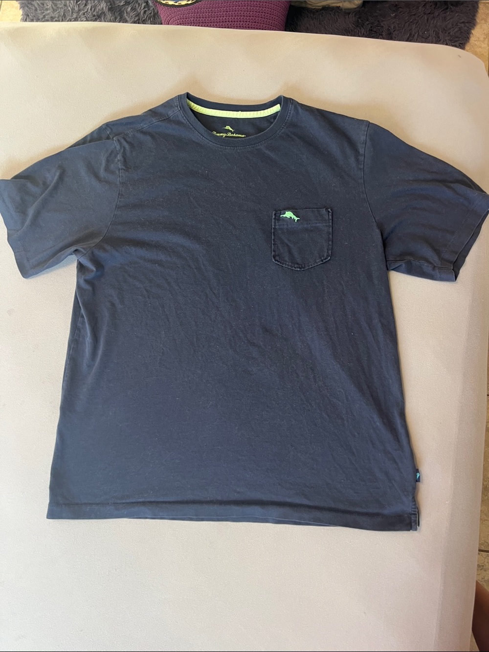 Tommy Bahama Navy Short-Sleeve Crew Neck Pocket Tee with Lime Accent